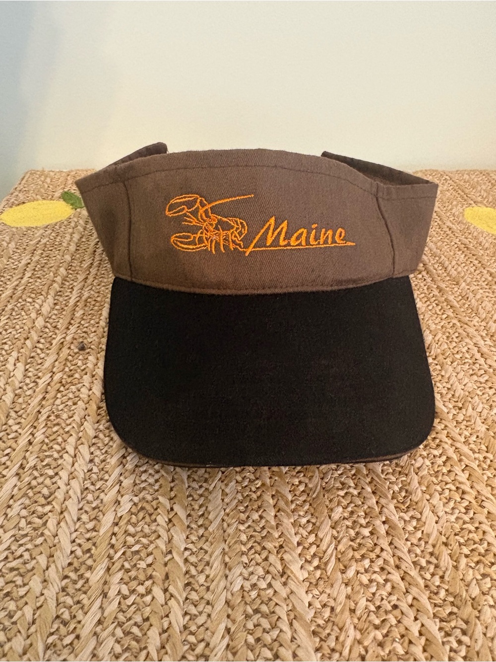 Vintage Maine Lobster Embroidered Visor Hat Brown Black Adjustable Cotton 207 ME